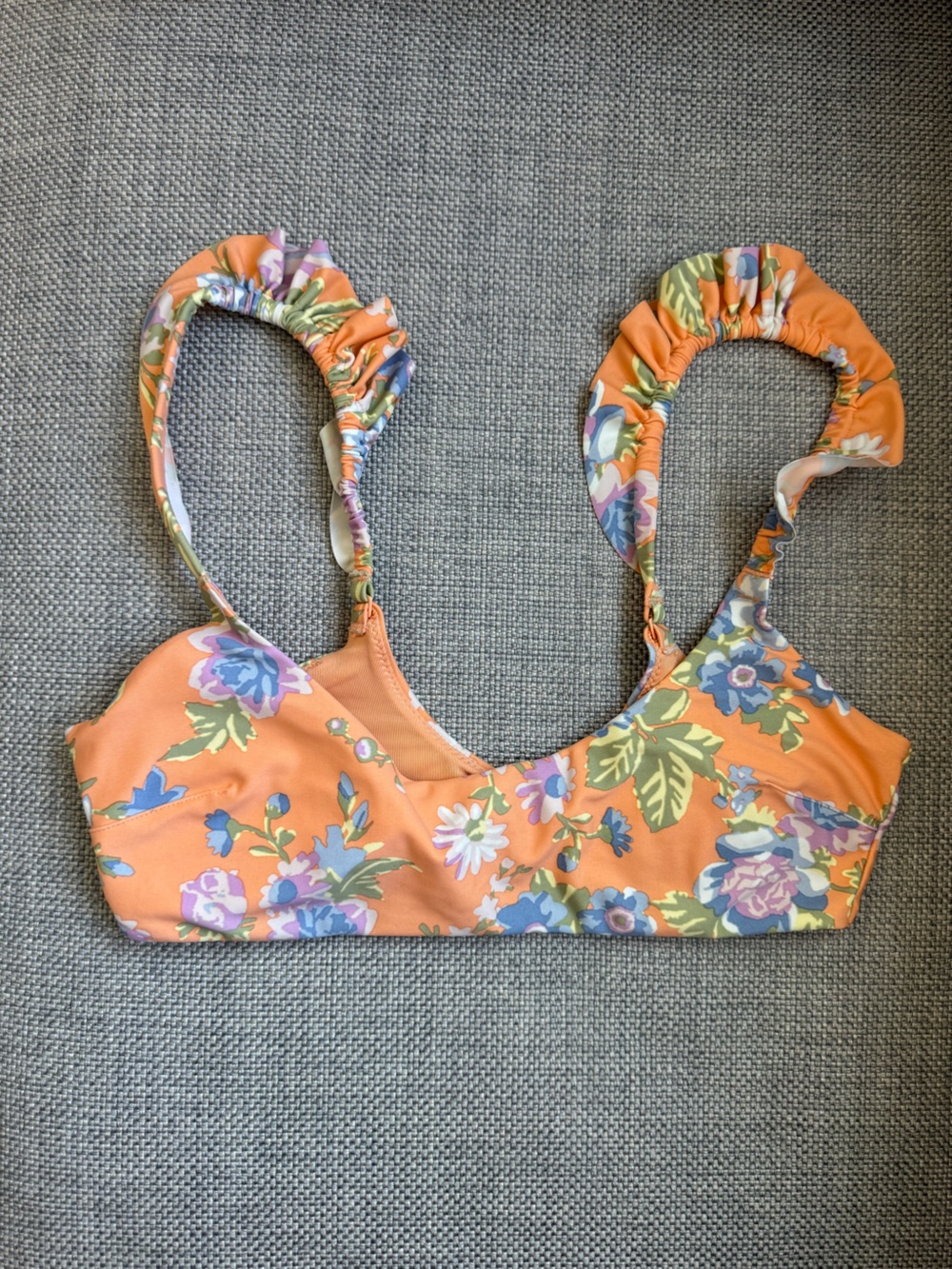 S Aerie Printed Ruffle Scoop Bikini Two Piece Matching Set Apricot Wash Swimsuit - Picture 4 of 12